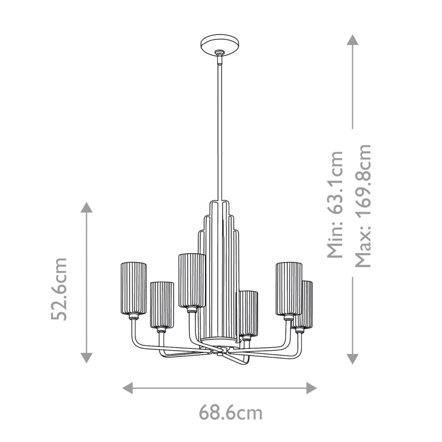 Quintiesse - Lámpara colgante con varilla KIMROSE 6xE14/40W/230V Ø 68,6 cm dorada