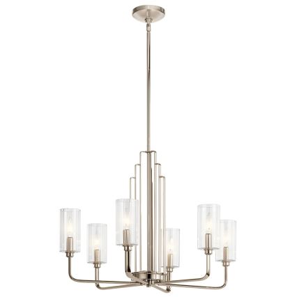 Quintiesse - Lámpara de techo con varilla KIMROSE 6xE14/40W/230V Ø 68,6 cm cromado brillante