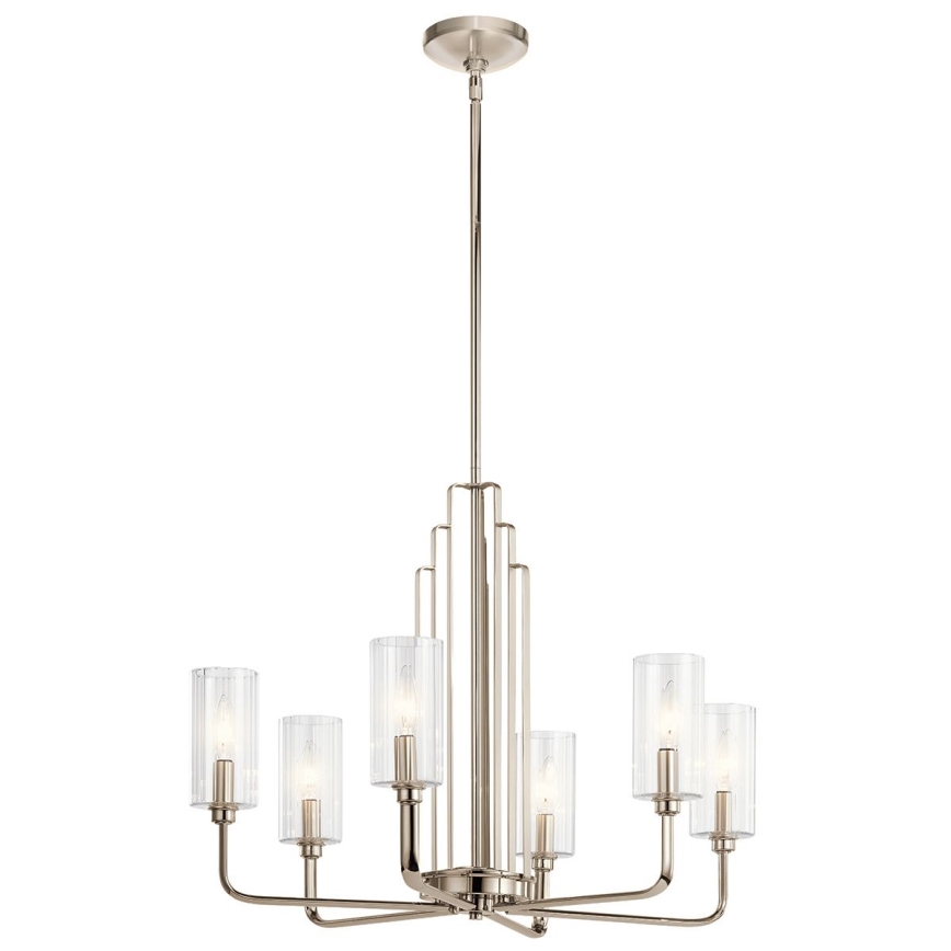 Quintiesse - Lámpara de techo con varilla KIMROSE 6xE14/40W/230V Ø 68,6 cm cromado brillante