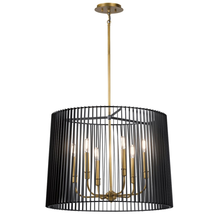 Quintiesse - Lámpara colgante con varilla LINARA 6xE14/60W/230V Ø 66 cm negro/dorado