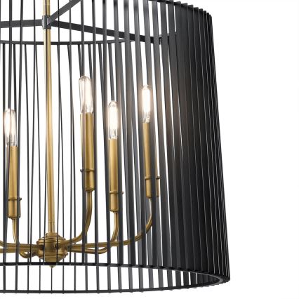 Quintiesse - Lámpara colgante con varilla LINARA 6xE14/60W/230V Ø 66 cm negro/dorado