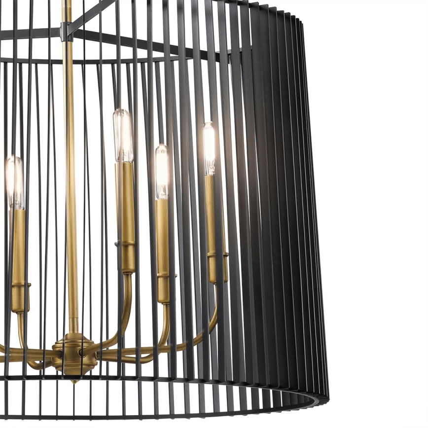Quintiesse - Lámpara colgante con varilla LINARA 6xE14/60W/230V Ø 66 cm negro/dorado