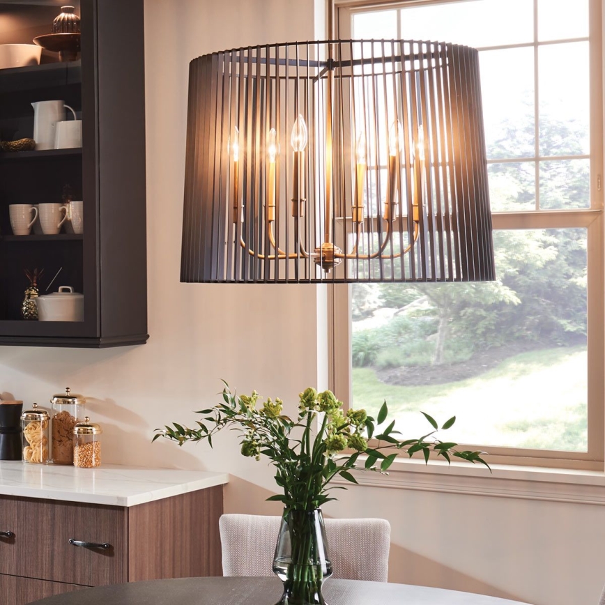 Quintiesse - Lámpara colgante con varilla LINARA 6xE14/60W/230V Ø 66 cm negro/dorado