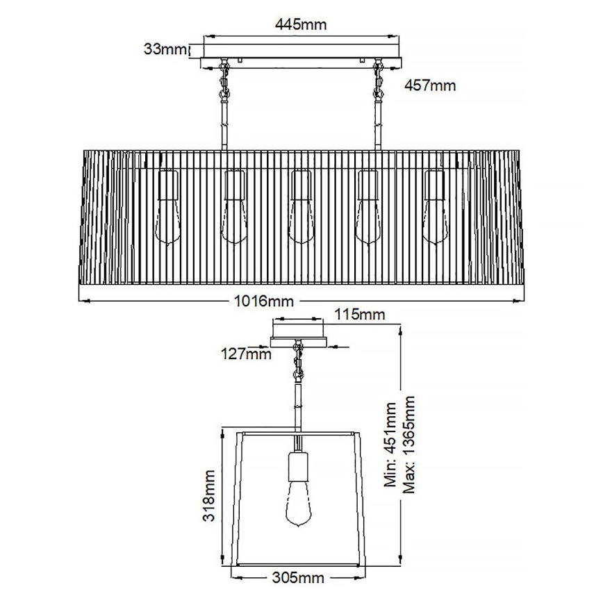 Quintiesse - Lámpara de techo con varilla LINARA 5xE27/60W/230V negro/dorado
