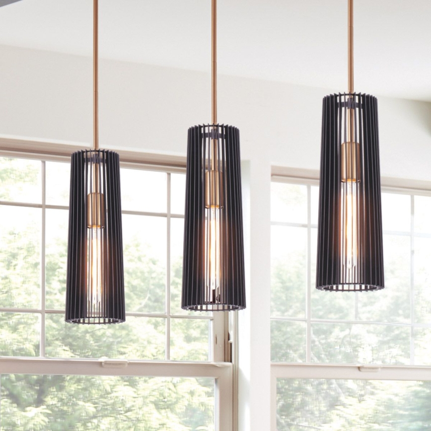 Quintiesse - Lámpara colgante de varilla LINARA 1xE27/60W/230V diámetro 15,2 cm negra/dorada