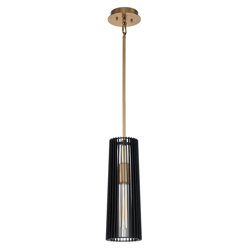 Quintiesse - Lámpara colgante de varilla LINARA 1xE27/60W/230V diámetro 15,2 cm negra/dorada