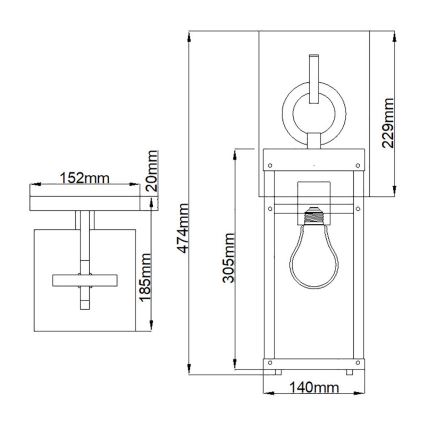 Quintiesse - Lámpara de pared exterior PORTER M 1xE27/60W/230V IP44 negra