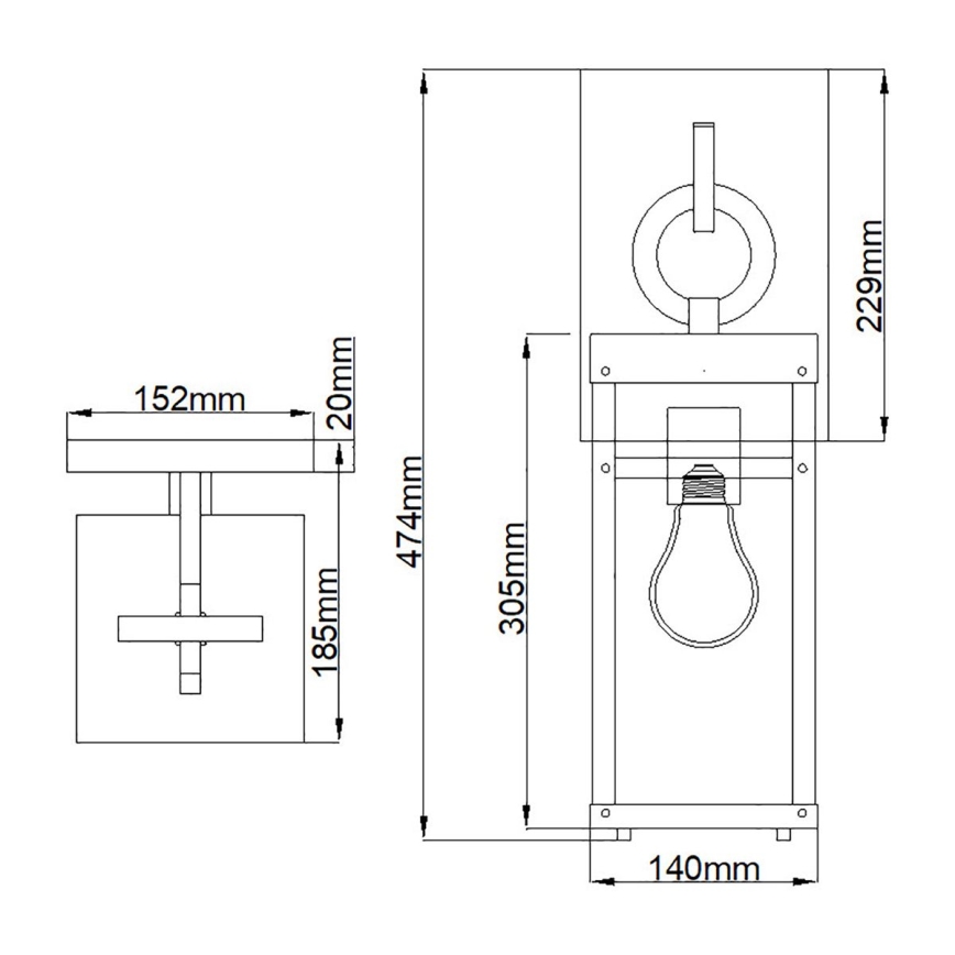 Quintiesse - Lámpara de pared exterior PORTER M 1xE27/60W/230V IP44 negra