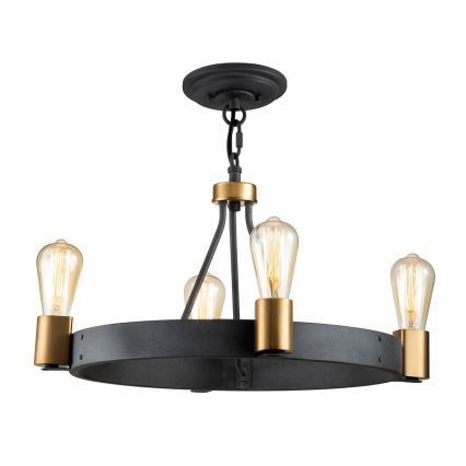 Quintiesse - Lámpara de techo con varilla SILAS 4xE27/60W/230V Ø 54,9 cm negro/dorado