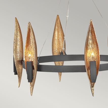 Quintiesse - Lámpara colgante con cable WILLOW 6xE14/40W/230V Ø 61 cm oro/negro