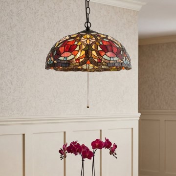 Quoizel - Lámpara colgante con cadena Tiffany LARISSA 3xE27/60W/230V Ø 38,5 cm