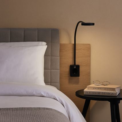 Rabalux - Aplique de pared LED regulable LED/4W/230V con puerto USB para enchufe 3000/4000/6000K negro