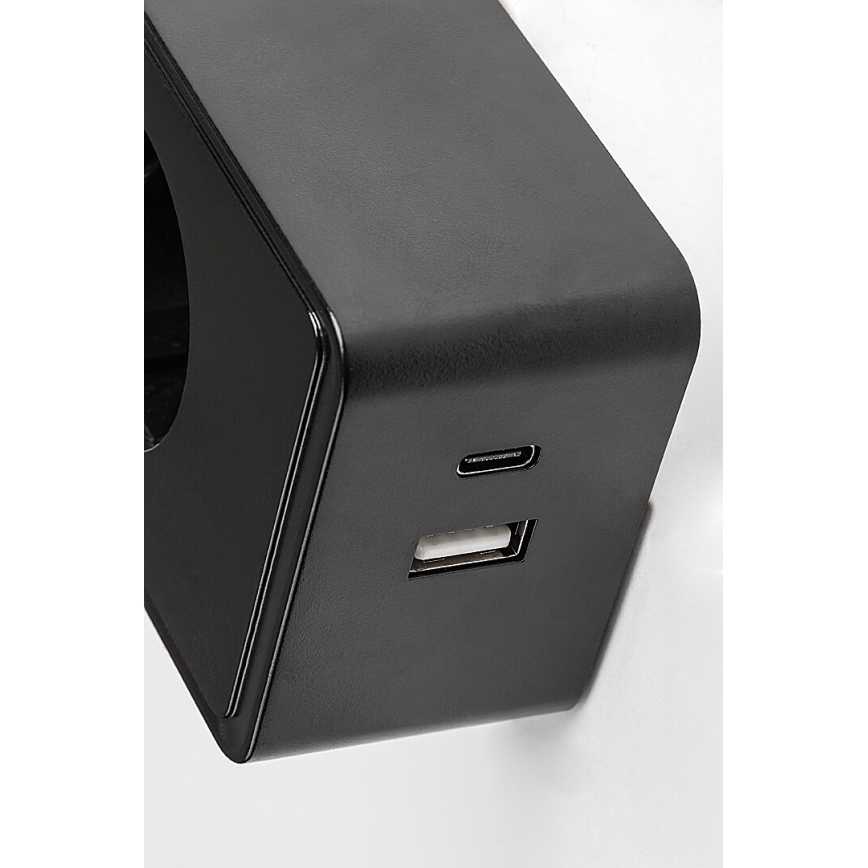 Rabalux - Aplique de pared LED regulable LED/4W/230V con puerto USB para enchufe 3000/4000/6000K negro