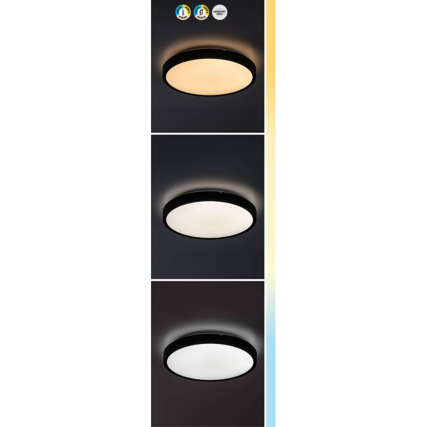 Rabalux - Luz de techo LED regulable para baño LED/24W/230V 3000-6000K IP44 diá. 35,5 cm negro + control remoto