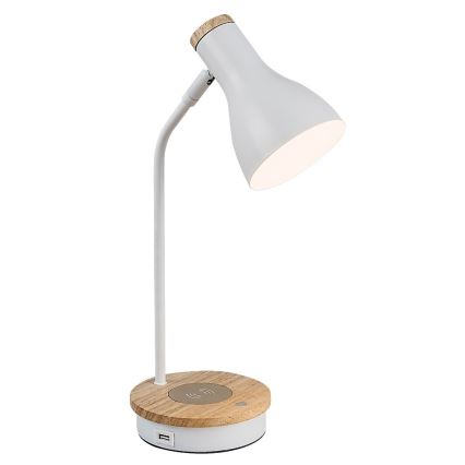 Rabalux - Lámpara de mesa táctil regulable con carga inalámbrica 1xE14/25W/230V árbol de caucho