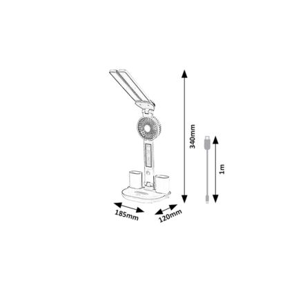 Rabalux - Lámpara de mesa LED regulable con ventilador y pantalla LED/7W/5V 3000/4000/6500K