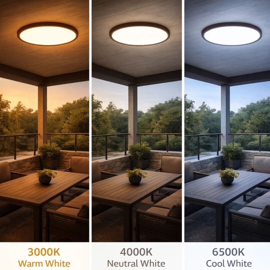 Rabalux - Lámpara LED de techo para baño, 24W, 230V, 3000/4000/6000K, Ø 40 cm, IP44, marrón