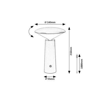 Rabalux - LED Lámpara de mesa táctil recargable y regulable POLPERRO LED/3W/3,7V 1200mAh blanco