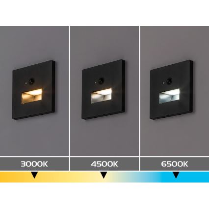 Rabalux - Luminaria LED para escalera con sensores de movimiento y crepúsculo LED/1W/230V 3000/4500/6500K negra