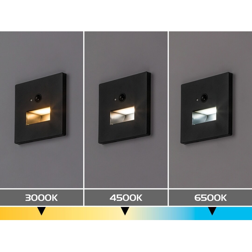 Rabalux - Luminaria LED para escalera con sensores de movimiento y crepúsculo LED/1W/230V 3000/4500/6500K negra