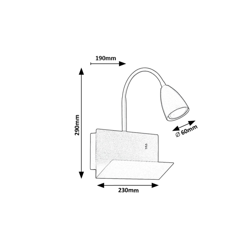 Rabalux - Aplique con estante y puerto USB 1xGU10/25W/230V negro