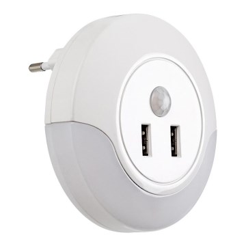 Rabalux - Luz nocturna LED con enchufe integrado con sensor 2xUSB LED/13,9W/230V 3000K