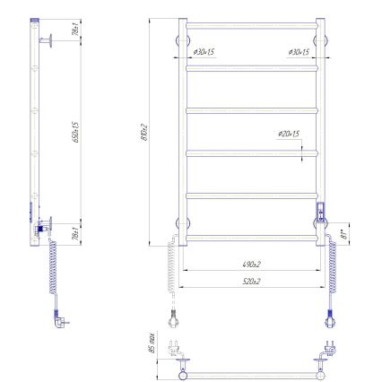 Radiador toallero de baño CLASSIC 110W/230V 81x52 cm acero inoxidable/antracita lado derecho