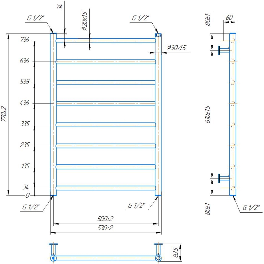 Radiador toallero de baño INOX FLAT 163W/230V 77x53 cm acero inoxidable/antracita