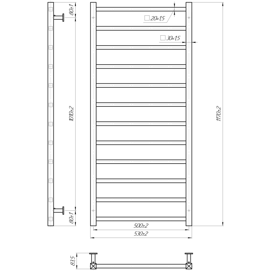 Radiador toallero de baño INOX TOKIO 233W/230V 117x53 cm acero inoxidable/negro