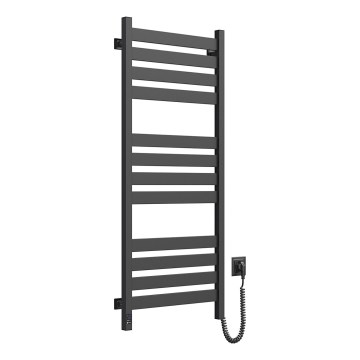 Radiador toallero de baño LARGO con termostato 256W 120x50 cm, negro, conexión derecha