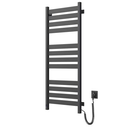 Radiador toallero de baño LARGO con termostato 256W 120x50 cm, negro, conexión derecha