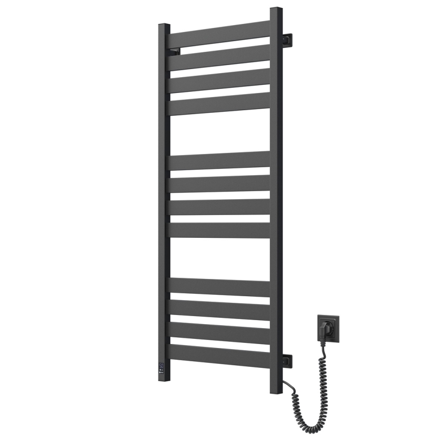 Radiador toallero de baño LARGO con termostato 256W 120x50 cm, negro, conexión derecha