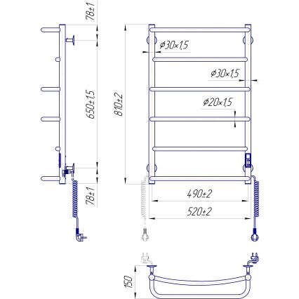 Radiador toallero de baño LUX 105W/230V 81x52 cm, acero inoxidable/blanco, lado derecho