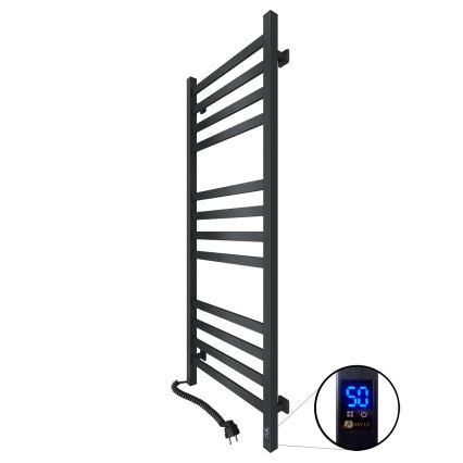 Radiador toallero de escalera para baño con termostato AVANGARD 227W 120x48cm, negro, conexión izquierda