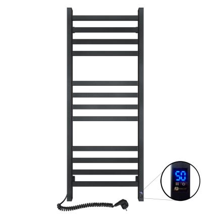 Radiador toallero de escalera para baño con termostato AVANGARD 227W 120x48cm, negro, conexión izquierda