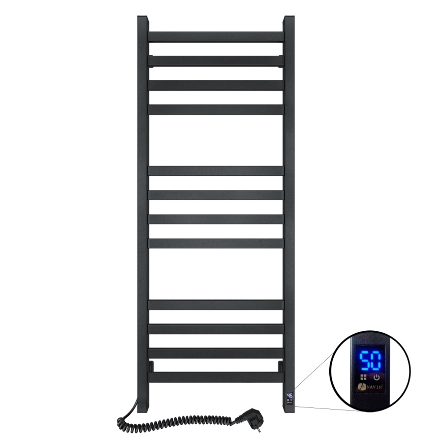 Radiador toallero de escalera para baño con termostato AVANGARD 227W 120x48cm, negro, conexión izquierda
