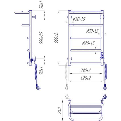 Radiador toallero de escalera para baño HOTEL 75W/230V 66x42 cm acero inoxidable/blanco, lado derecho