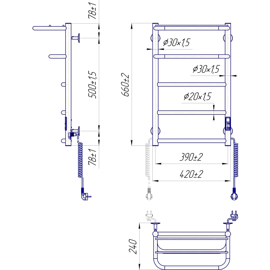 Radiador toallero de escalera para baño HOTEL 75W/230V 66x42 cm acero inoxidable/blanco, lado derecho