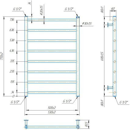 Radiador toallero de escalera para baño INOX FLAT 163W/230V 77x53 cm acero inoxidable/negro