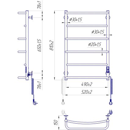 Radiador toallero de escalera para baño LUX 105W/230V 81x52 cm acero inoxidable/antracita derecha