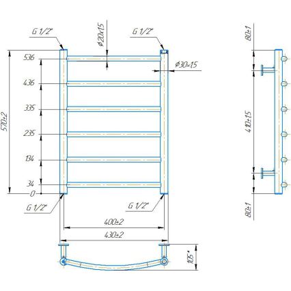 Radiador toallero en escalera para baño INOX CLASSIC 120W/230V 57x43 cm acero inoxidable/blanco