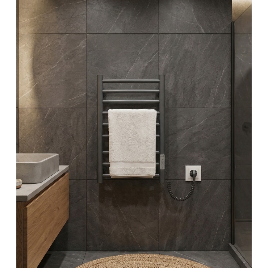 Radiador toallero para baño CLASSIC 65W/230V 66x42 cm acero inoxidable/antracita lado derecho