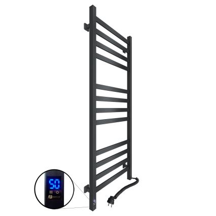Radiador toallero para baño con termostato AVANGARD 227 W 120 x 48 cm, negro, conexión derecha