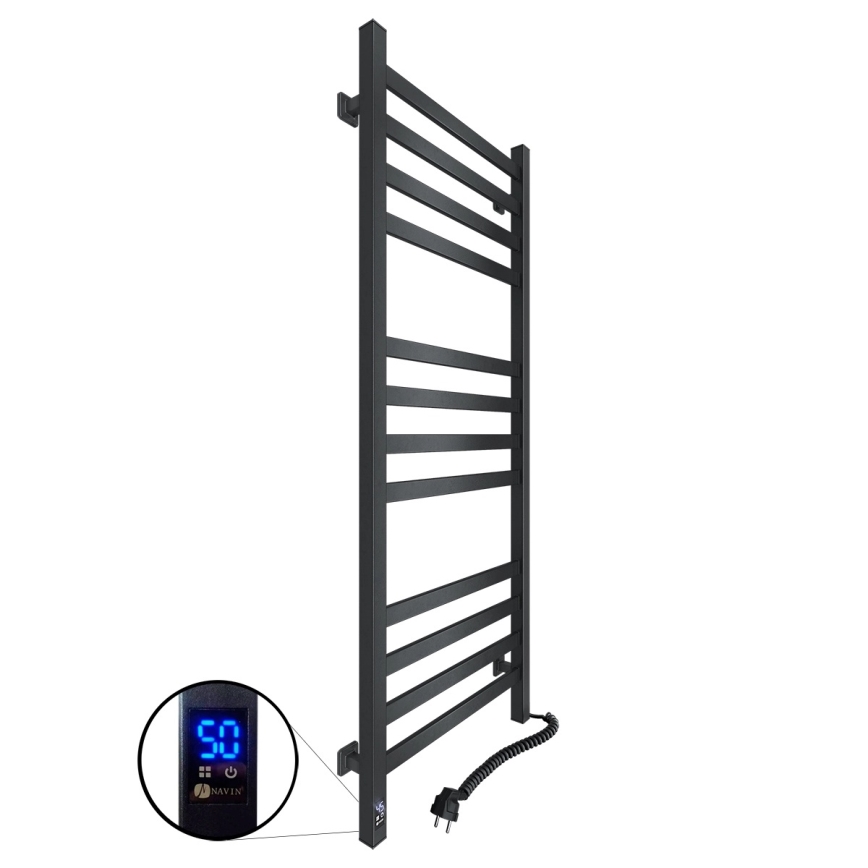 Radiador toallero para baño con termostato AVANGARD 227 W 120 x 48 cm, negro, conexión derecha