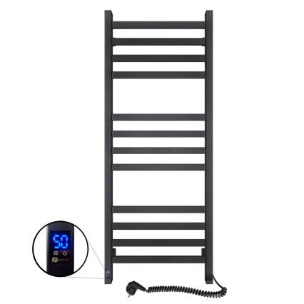 Radiador toallero para baño con termostato AVANGARD 227 W 120 x 48 cm, negro, conexión derecha