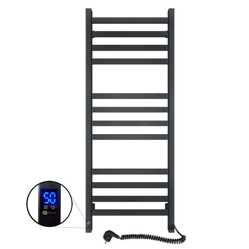 Radiador toallero para baño con termostato AVANGARD 227 W 120 x 48 cm, negro, conexión derecha