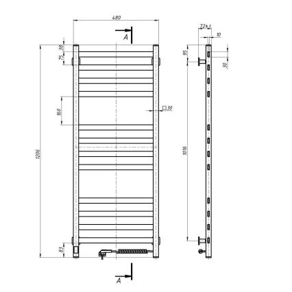 Radiador toallero para baño con termostato AVANGARD 227W 120x48cm blanco, conexión derecha