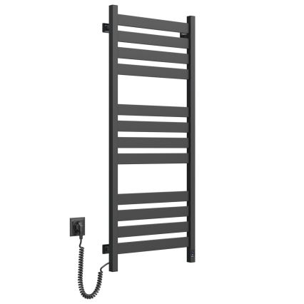 Radiador toallero para baño con termostato LARGO 256W 120x50 cm negro, lado izquierdo