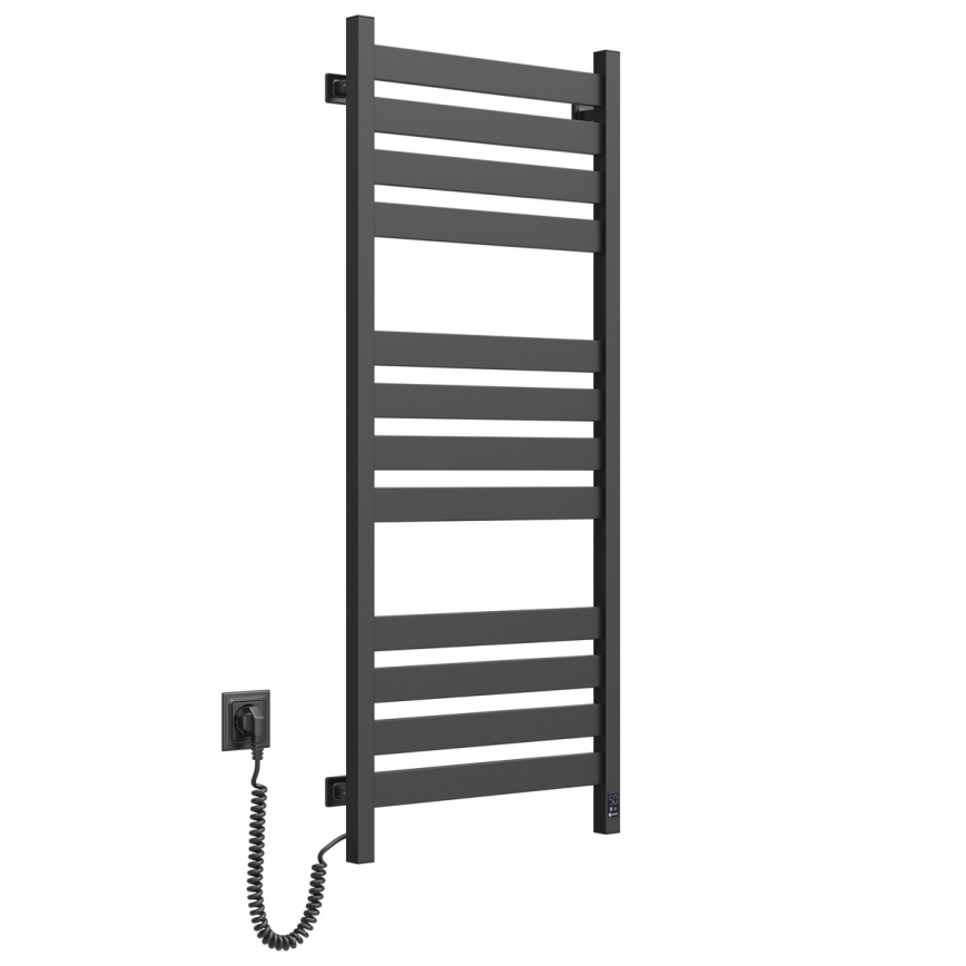 Radiador toallero para baño con termostato LARGO 256W 120x50 cm negro, lado izquierdo