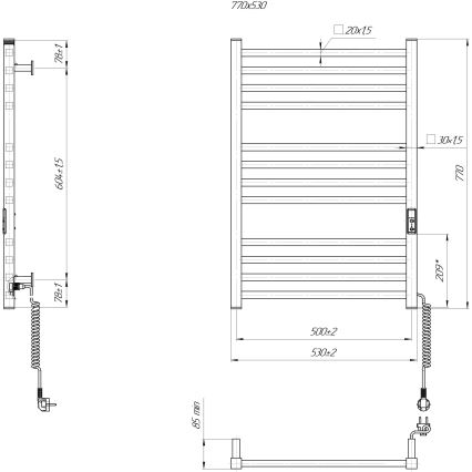 Radiador toallero tipo escalera para baño HF LONDON 165W/230V 77x53 cm, negro, lado derecho